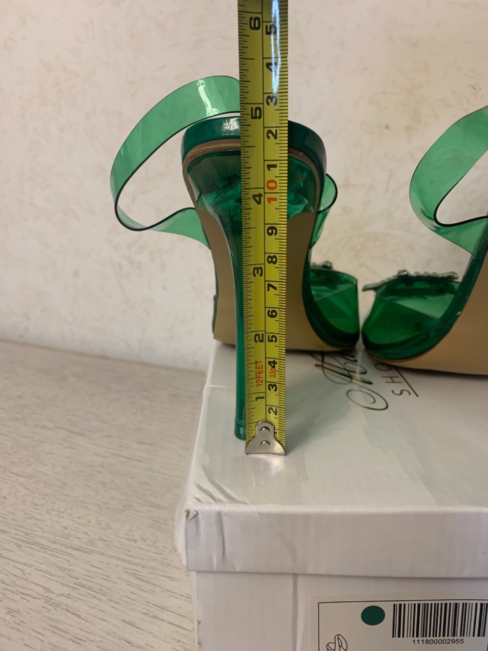 Mata green crystal embellished PVC sling back pumps, size 11 - Picture 7 of 7